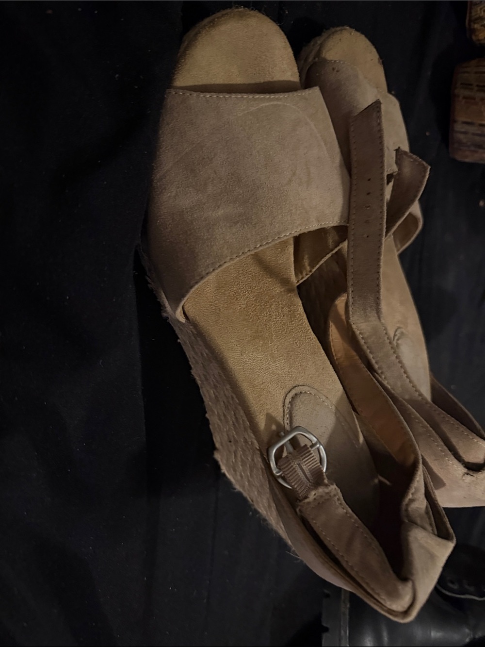 Suede Espadrille Wedge Sandals in Beige